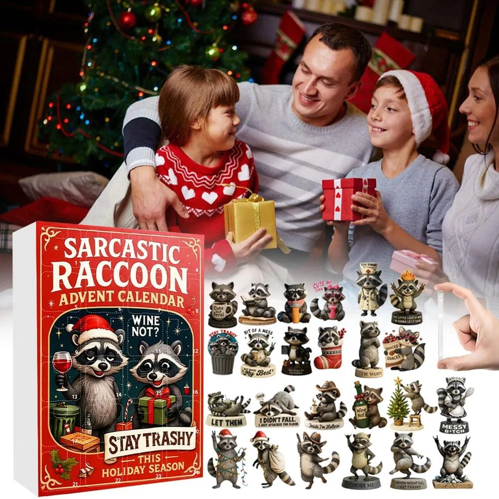 2D Christmas Raccoon Blind Box Acrylic Ornament 24 Days Countdown Holiday C H2H9