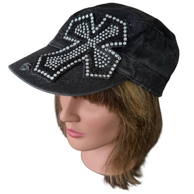 Vintage y2k Black distressed bling cross baseball cap Y2k Baddie street wear