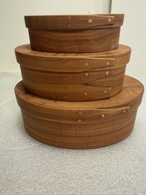 Set Of 3 Vintage 2005 Signed Steve Strouse Applewood Shaker Oval Nesting Boxes