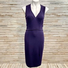 Elie Tahari Sleeveless Stretch Knit Sheath Dress Size S Purple Plum V-Neck