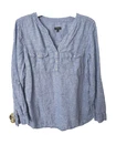 Talbots Women's Size Large Blue Linen LS V-Neck Pullover Blouse