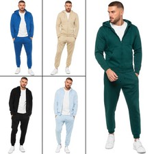 Enzo Mens Fleece Tracksuit Casual Hooded Zip Gym Hoodie Jogger Sportswear Set