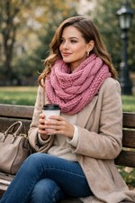 Chunky Knit Infinity Scarf Blush Pink Cable Knit Cozy Winter Loop Scarf