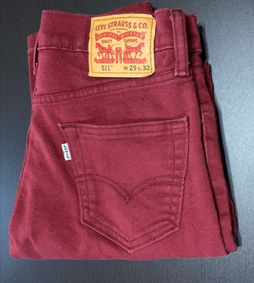 Levis 511 Slim Fit Jeans Mens 29x32 Burgundy Red Stretch Denim Casual Modern