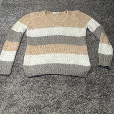Macaron Womens S Striped Fuzzy Knit Sweater Colorblock Pullover Y2K Cozy Chic