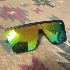 Quay Hindsight 125 Sunglasses Womens Black Shield Green Mirrored Lens Reflective