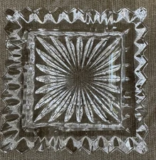 Vintage 4”x4"x 1.5” Thick  Square Crystal  Heavy Glass Cigarette Cigar Ashtray