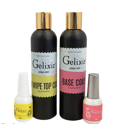 GELIXIR - Soak off Gel - Bundle Base Coat & No-wipe Top coat (8oz & 0.5oz)