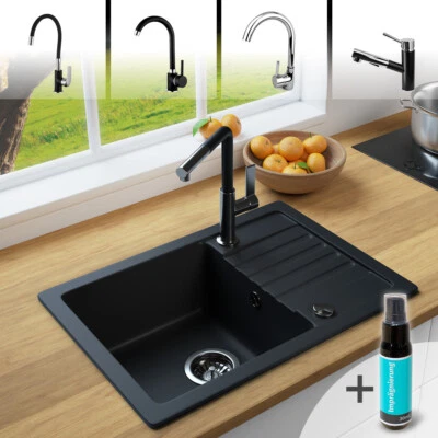 LINDBERGH SPÜLEN Rein Schwarz LINDBERGH® Granit Spüle "SIM44" Einbauspüle Küchenspüle Spülbecken