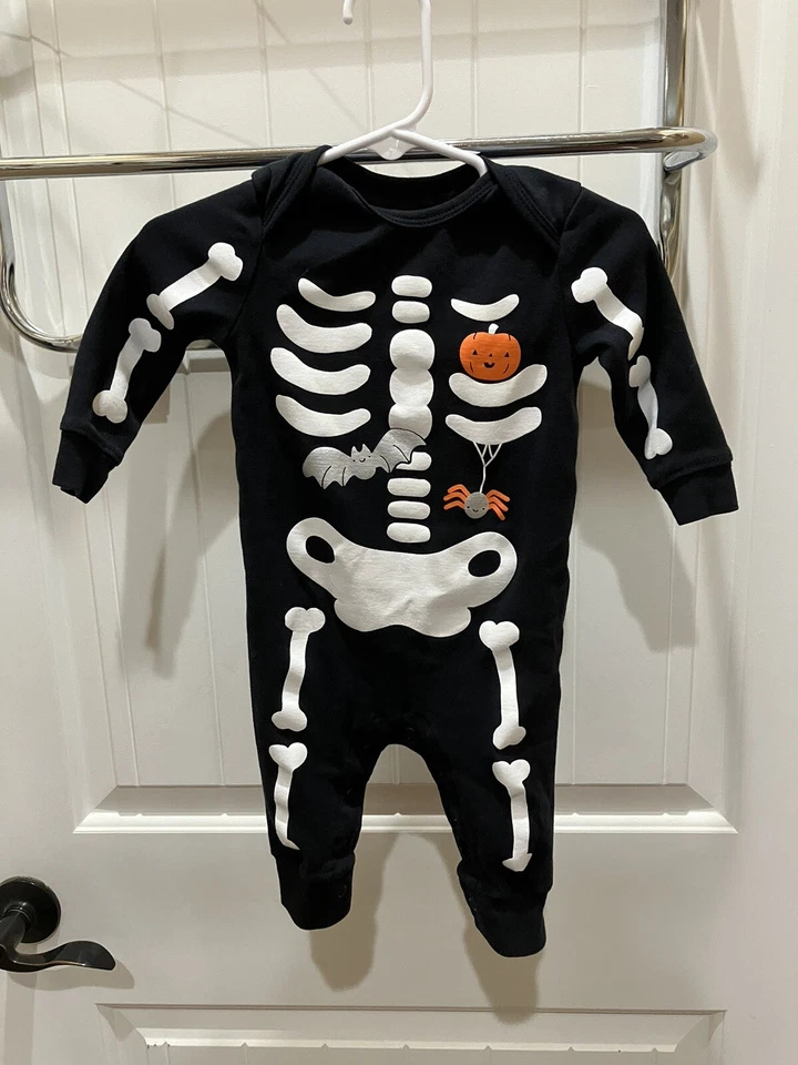 Carter's скелет кости комбинезон 6 месяцев ребенка ясельного возраста костюм для Хэллоуина. Черный/белый. - Изображение 3 из 4