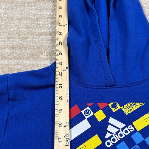 Adidas Hoodie Youth L 14 16 Blue Logo Pullover Regular Fit Comfy Graphic Core - Picture 4 of 11