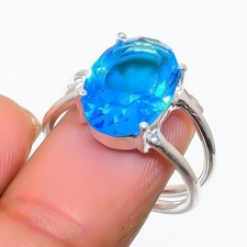Swiss Blue Topaz Gemstone 925 Sterling Silver Jewelry All Size Ring For Gift