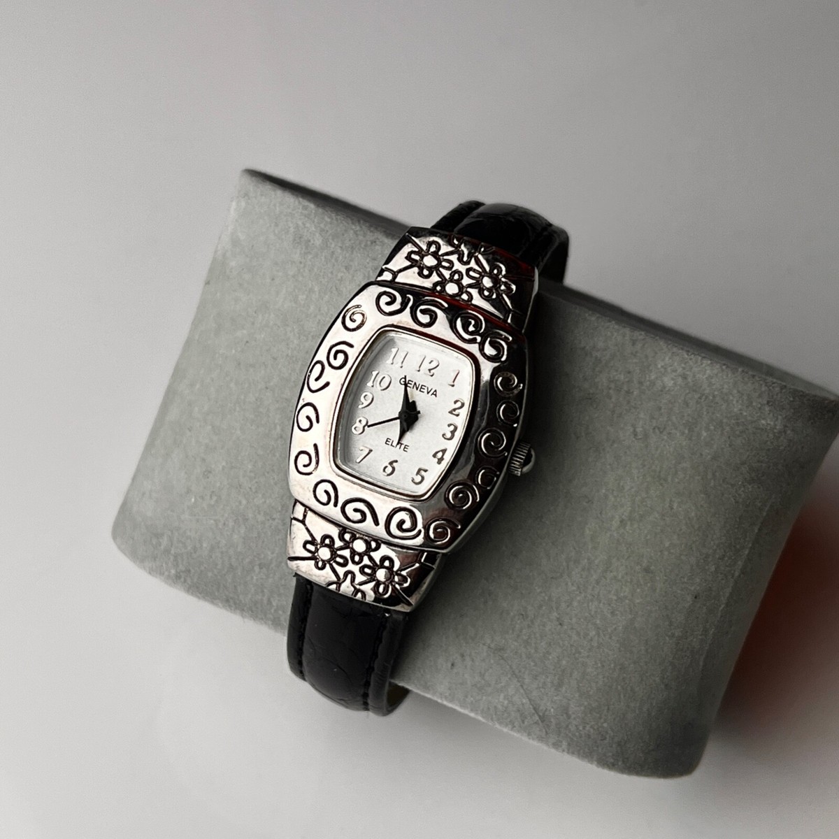 Womens Art Deco Watch Silver Tone 22mm Case Black Straps New  display picture 1