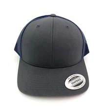 The Classics Yupoong Adult One Size Gray Navy Blue Mesh Trucker Snapback Cap Hat