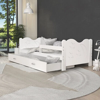 MARKENLOS Kinderbett 80x160 Bett Jugendbett Lattenrost Matratze Bettkasten MICKI Weiß Neu