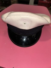 Superior Uniform Cap Co. Fireman Dress Uniform White Leather Cap Fireman Hat.