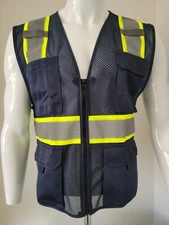 Navy Blue High Visibility Safety Vest Mesh fabric. (Small-5XL