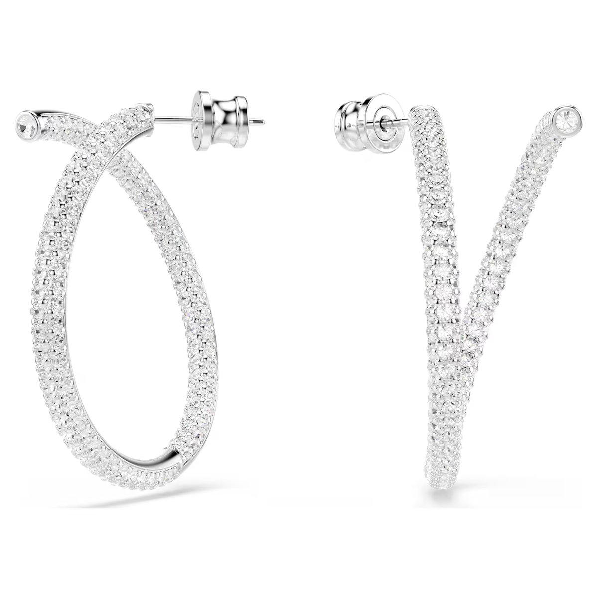 Swarovski Dextera hoop earrings Round cut, White, Rhodium plated 