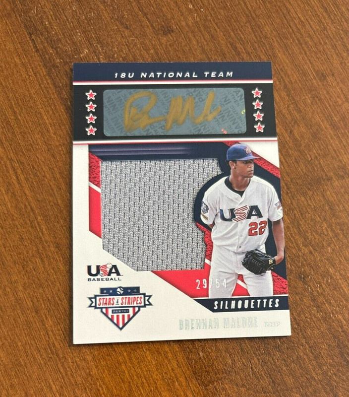Brennan Malone 2019 USA Baseball Silhouettes Patch Gold Auto Diamondbacks /54
