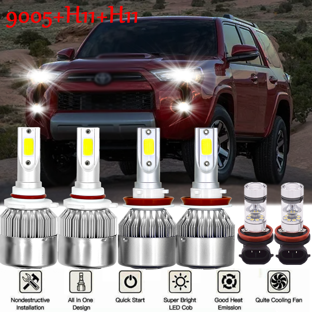 For Toyota 4Runner 2020-2010 6X LED Headlight Bulbs Kits High Low Beam Fog Light