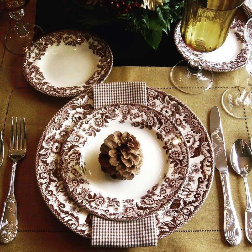 Platos de sopa redondos de 9 pulgadas Spode Delamere Collection, juego de 4 - marrón/blanco Foto 3 de 3