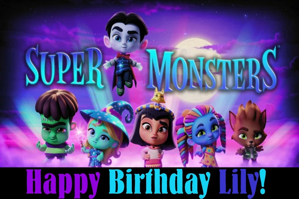 Banner de cumpleaños de vinilo Super Monster de 4x8 pies Foto 2 de 2