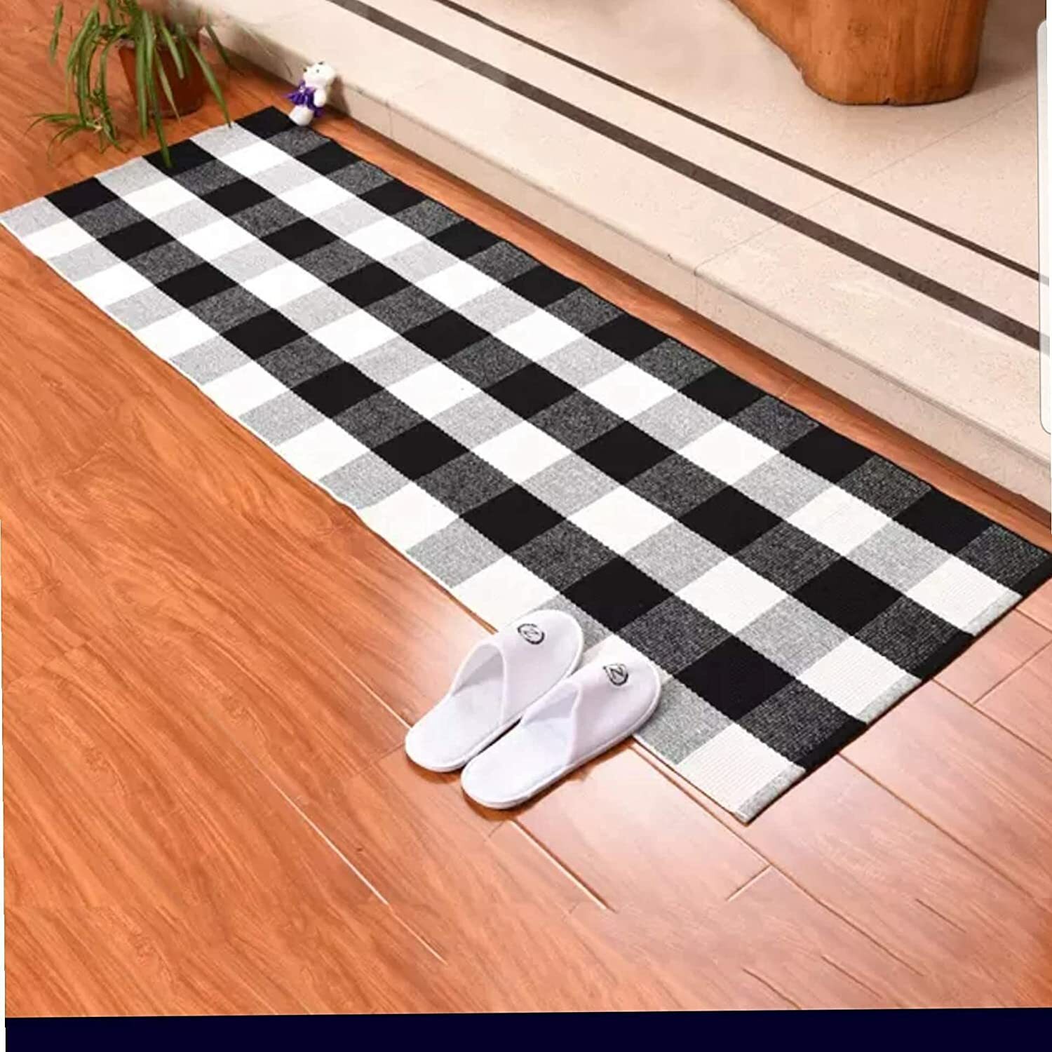 Breezisisan Black White Outdoor Porch Rug Washable Outdoor Mat, Buffalo