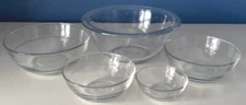 VTG SET OF 5 CLEAR GLASS NESTING MIXING BOWLS-4 DURALEX FRANCE-1 PYREX USA-EUC