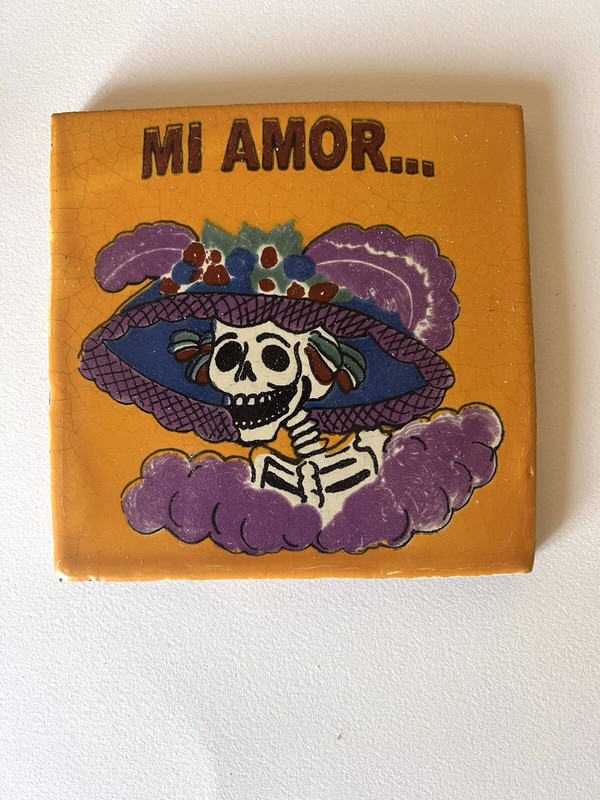 Day of the Dead Handpainted Tile - Skeleton La Catrina "Mi Amor" - Mexico