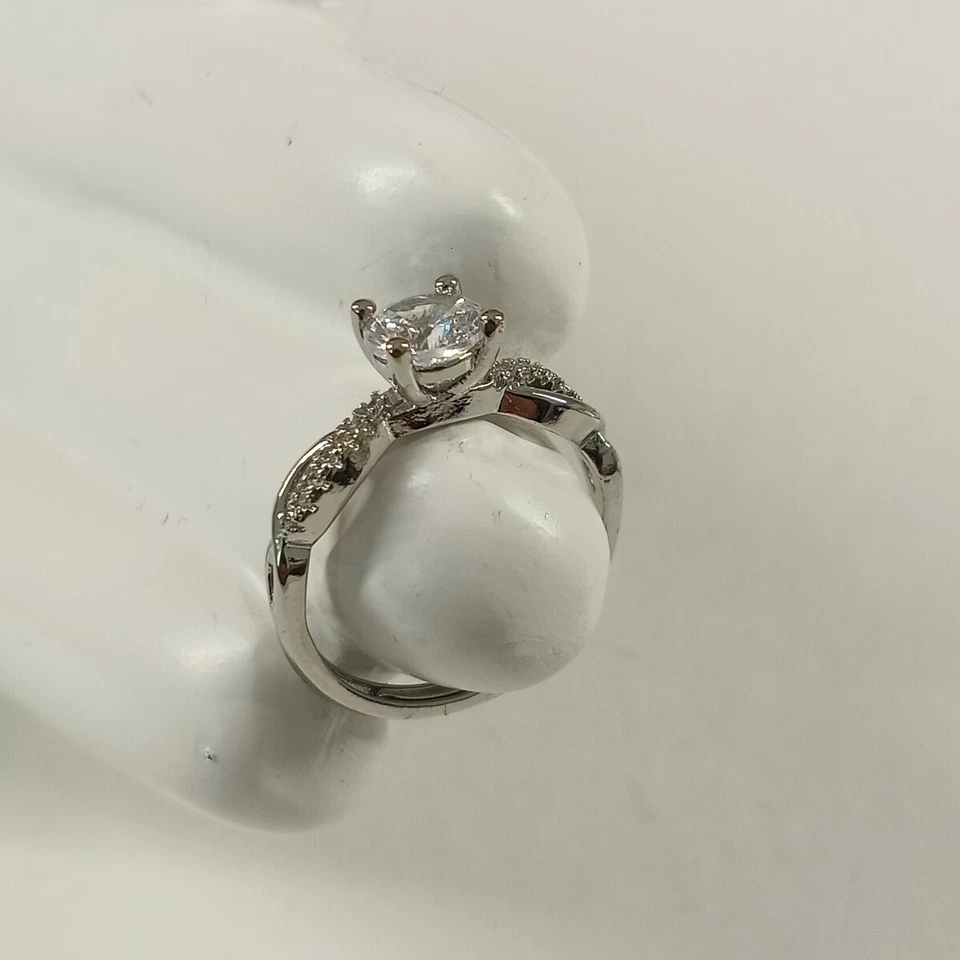 Women's Anniversary Ring Size 7.5 brass plated Prong Crystal - Image 3 of 4