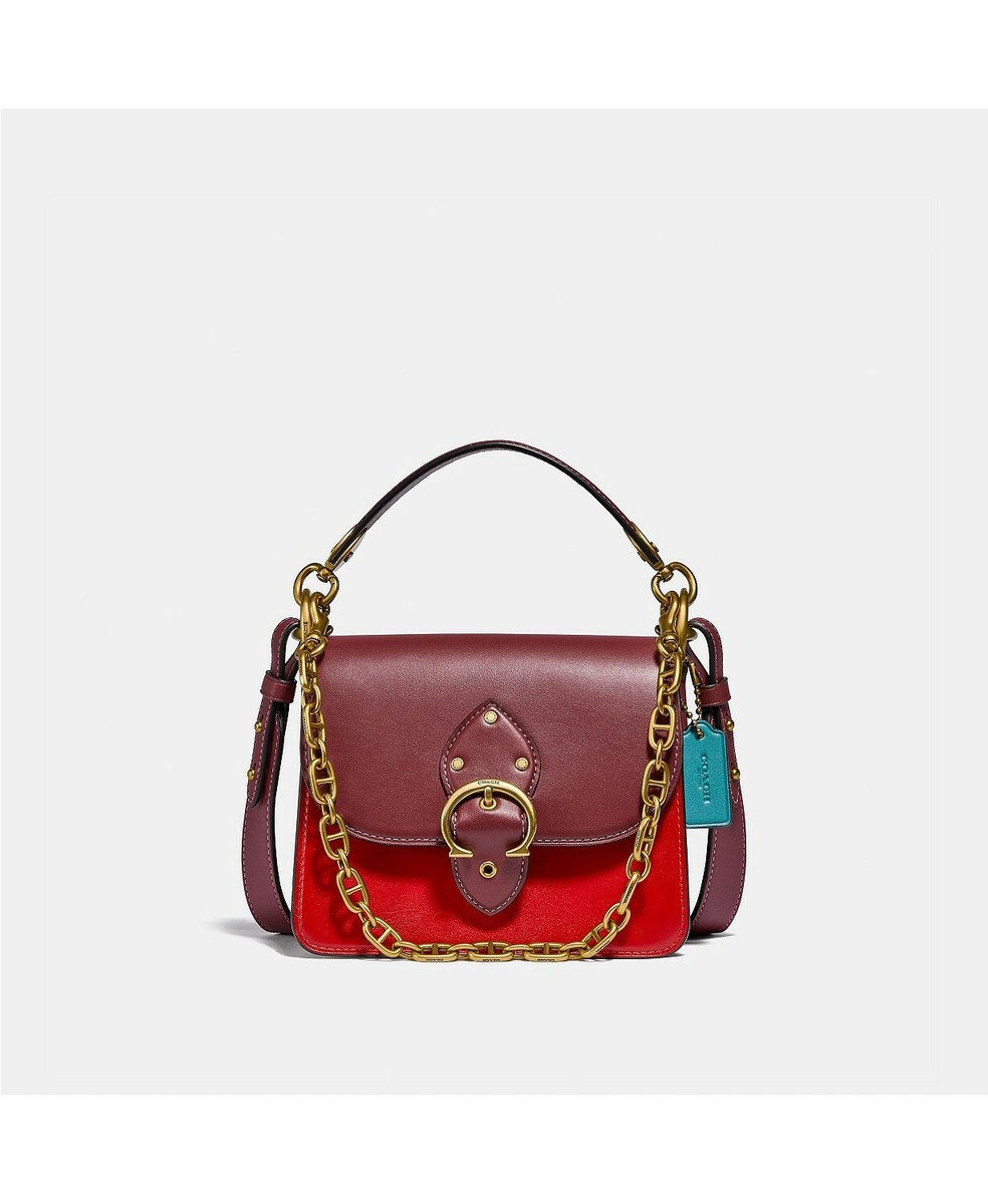 New Coach Beat Brass/Tan Electric Red Multi Shoulder Bag 18 In