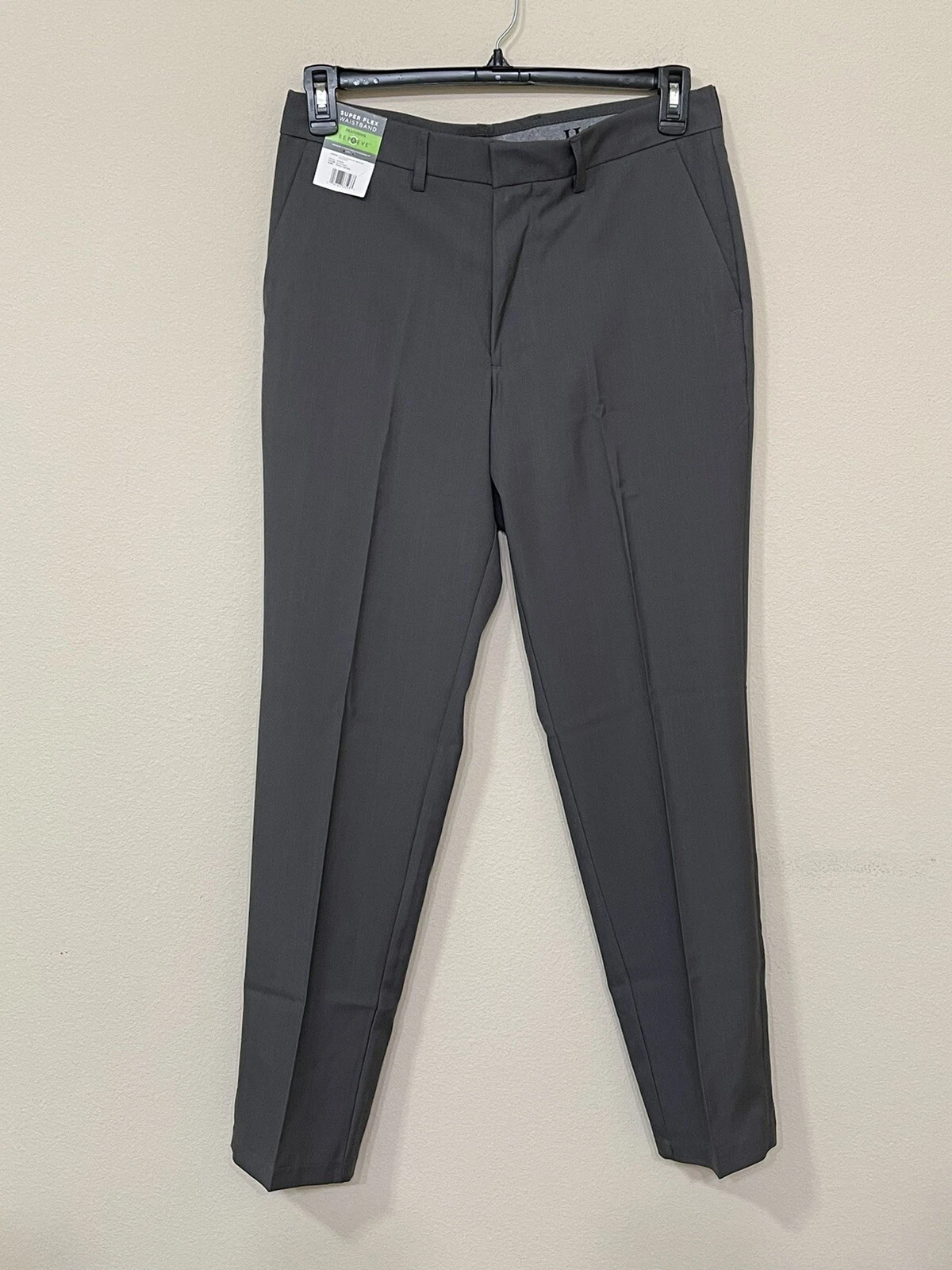 Haggar Men’s Gray Flat Front Super Flax Waistband Comfort Dress Pants s 32x32