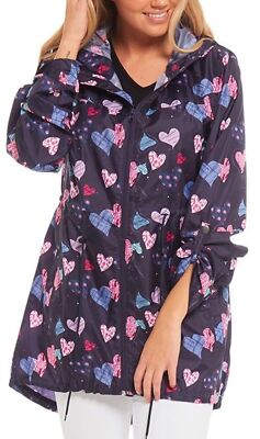 Damen Herzen Rain Mac Fishtail Regenmantel Festival Jacke Kagool Duschfest Neu