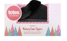 Women Totes Toasties Black Chenille Hoodback Memory Foam Slippers Size L 8-9