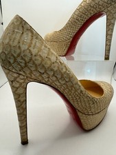 Christian Louboutin Beige Bianca Cork Python Shoes Heels Platforms 140 mm Sz 35