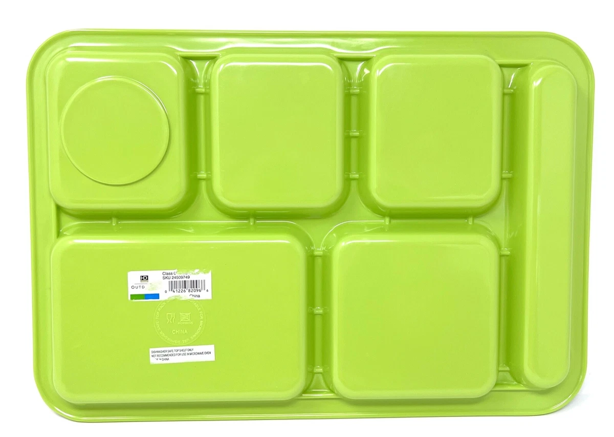 HD Outdoor Cafeteria Style Lime Green Plastic 6 compartments dinner food  tray