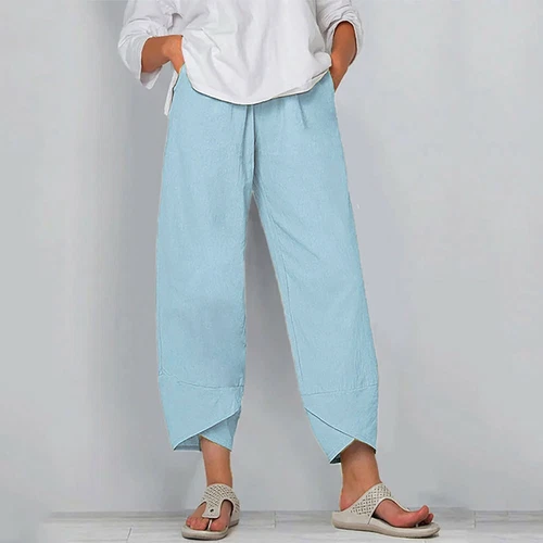 New Womens Ladies Cotton Linen Loose Baggy Casual Harem Pants Trousers Plus Size - Picture 23 of 35
