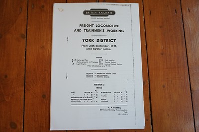 1949 Fascimilie York District Sect 3 Railway Freight Engine Engineers Workings 