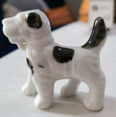 Vintage Ceramic Terrier Dog Black Spots On White Standing