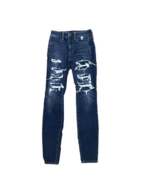 American Eagle 2 Long Hi Rise Jegging 360 Next Level Stretch Distressed Denim