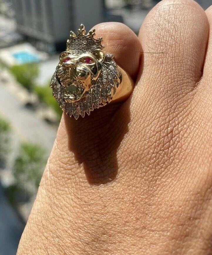 10K Yellow Gold Filled Round Cut Simulated Diamond 2.Ct Lion Men s