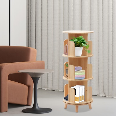 3 Tier 360 Rotating Bookshelf Display Bookcase Floor Standing Bookcase Storage