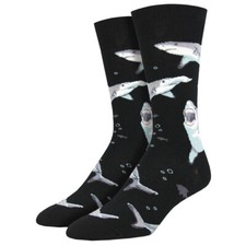 Socksmith Men's Crew Socks Shark Chums Sea Animal Deadly Fish Black Footwear