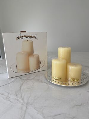 Elements Three Pillar Candle Garden 9'' silver-plated tray & 3 Vanilla Candles