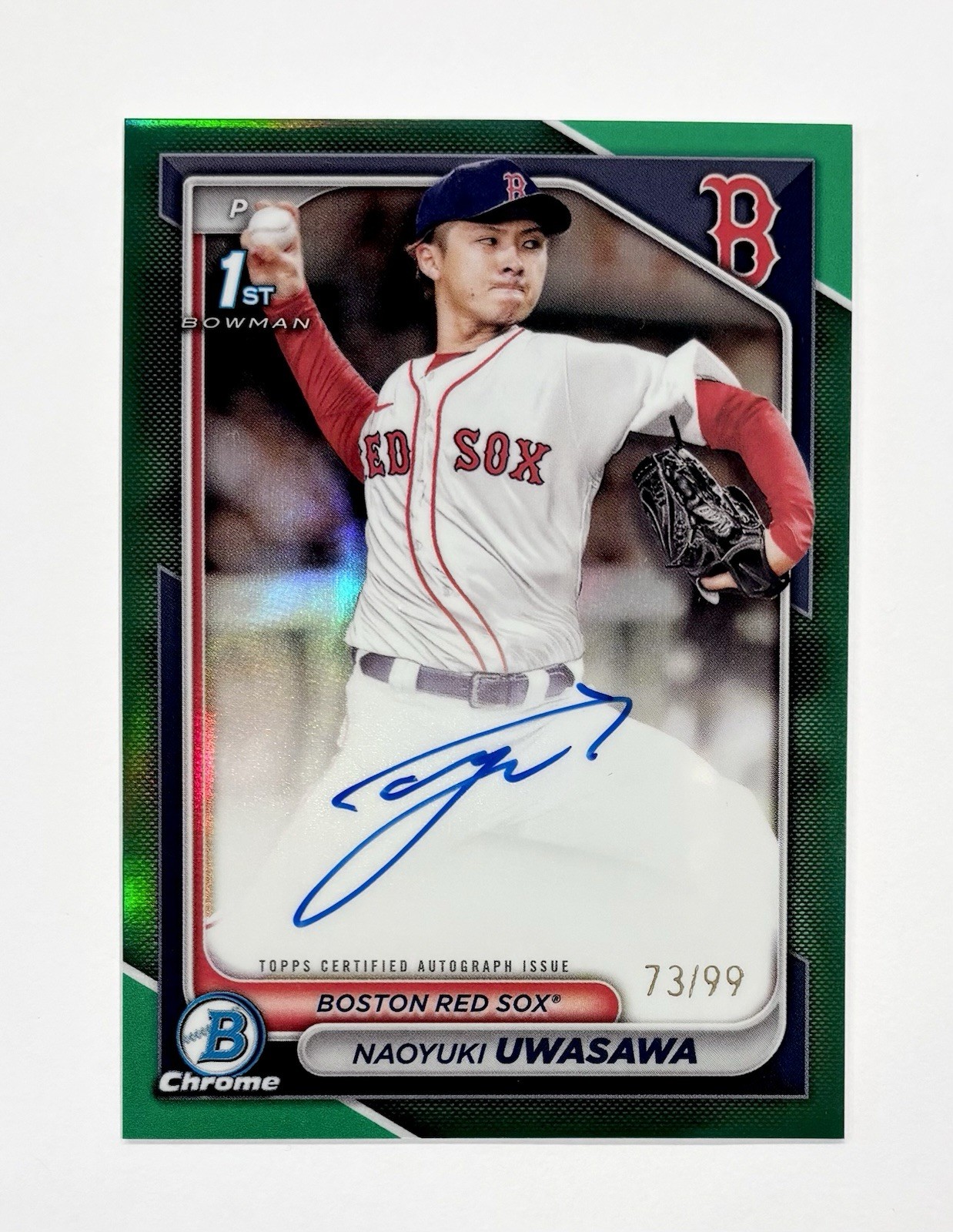 2024 Bowman Chrome Prospect Auto Naoyuki Uwasawa #CPA-NU Green /99 Red Sox