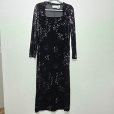 Vintage 90s Kathie Lee Velvet Black Y2K Whimsigoth Maxi Dress Sz M Fairy Grunge