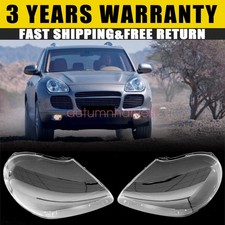 Pair Headlight Lens Cover Shellglue Clear For Porsche Cayenne 2003 04 2005 2006