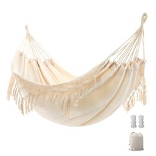 Double Boho Macrame Hammock with Elegant Tassels for Patio, Yard, Beach Weddi...