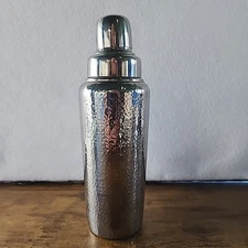 Crate & Barrel Shiny Cocktail Shaker 10” Hammered Pattern Bar Ware Party 