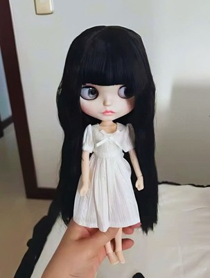 Blythe Doll Black Hair Big Lips 4 Color Changing Eyes Matte White Face 1/6 BJD